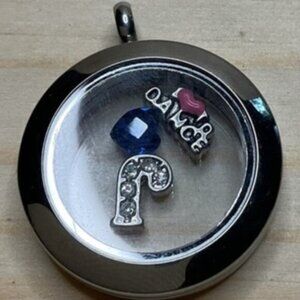 Origami Owl Silver Hinged Locket I Love to Dance Blue Heart J Crystal Charm